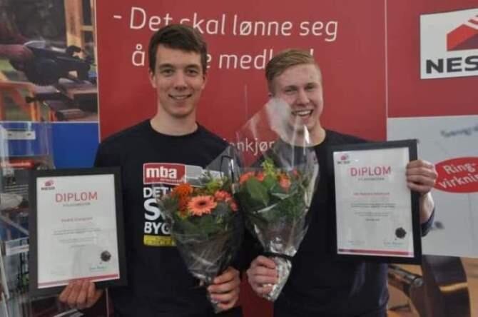 Fredrik Grongstad fra MBA Entreprenør AS og Ole Hallvard Johansen fra Entreprenørcompaniet Nord AS vant NNM for lærlinger. 